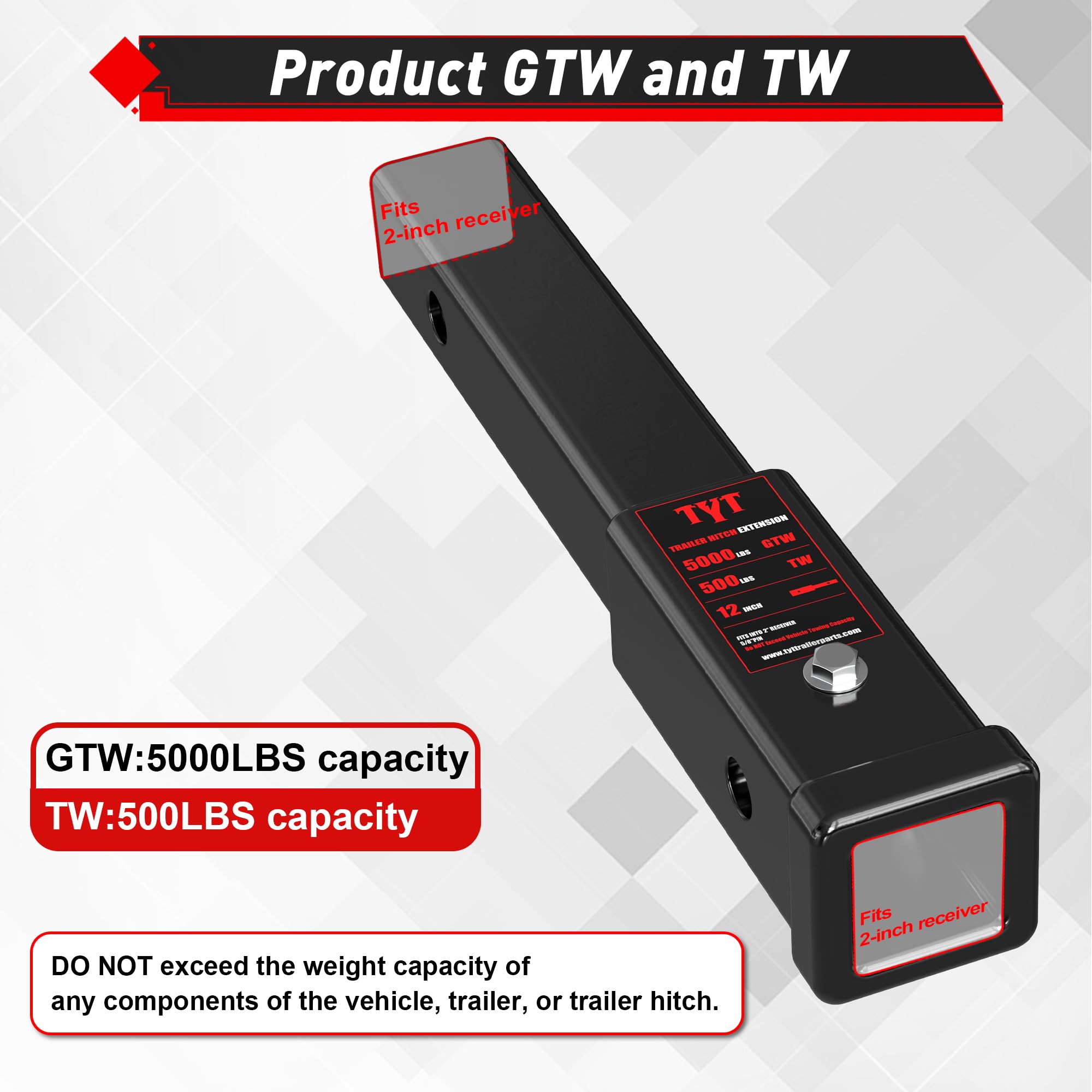 TYT side profile of extender illustrating 12-inch added reach for clearance