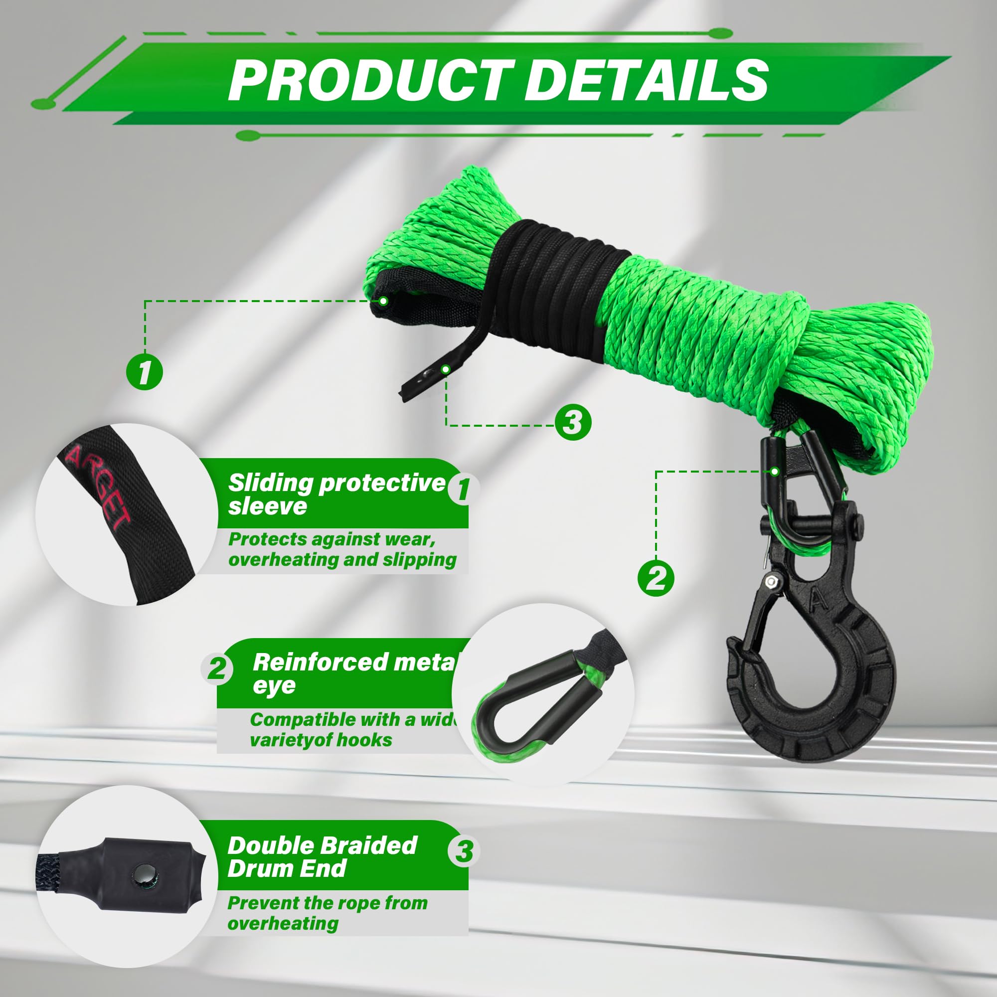 TYT forged winch hook and rubber stopper detail for secure attachment