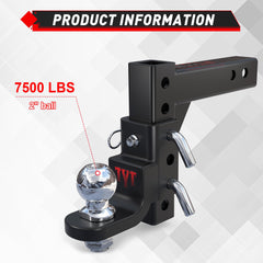 TYT ball mount installed in vehicle receiver demonstrating secure attachment while towing
