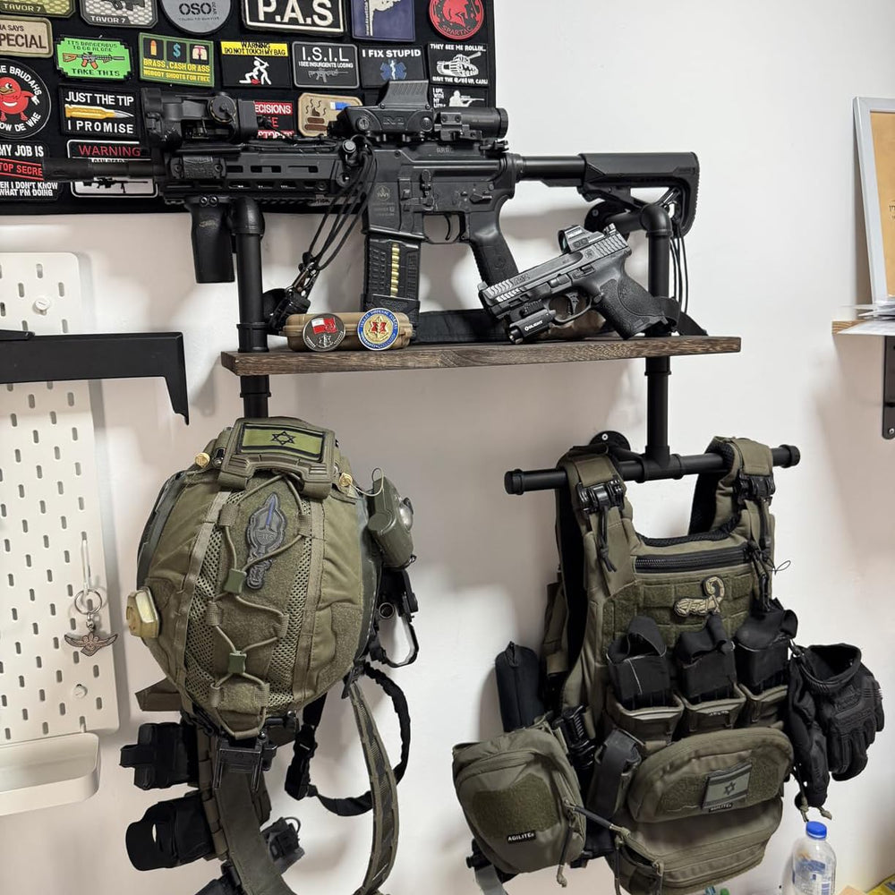 TYTAMMON rack holding a motorcycle suit and helmet demonstrating organized accessibility