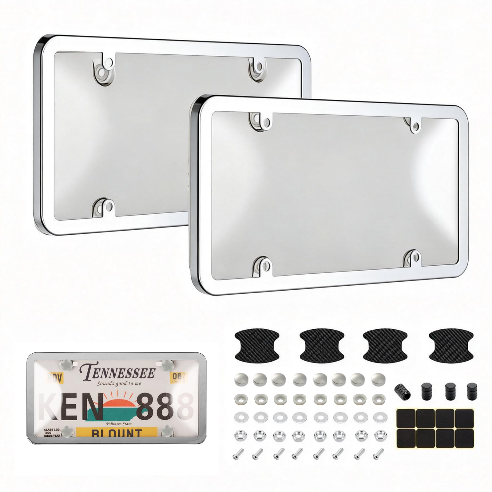 Tzuoen front view clear license plate cover showing polished finish and protection