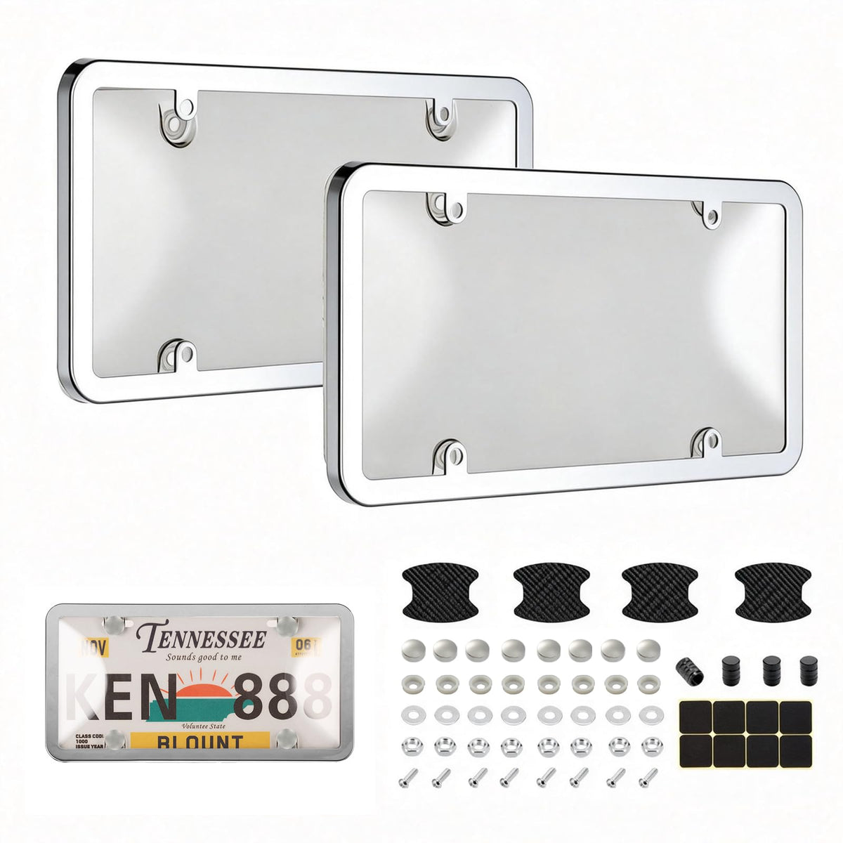 Tzuoen front view clear license plate cover showing polished finish and protection