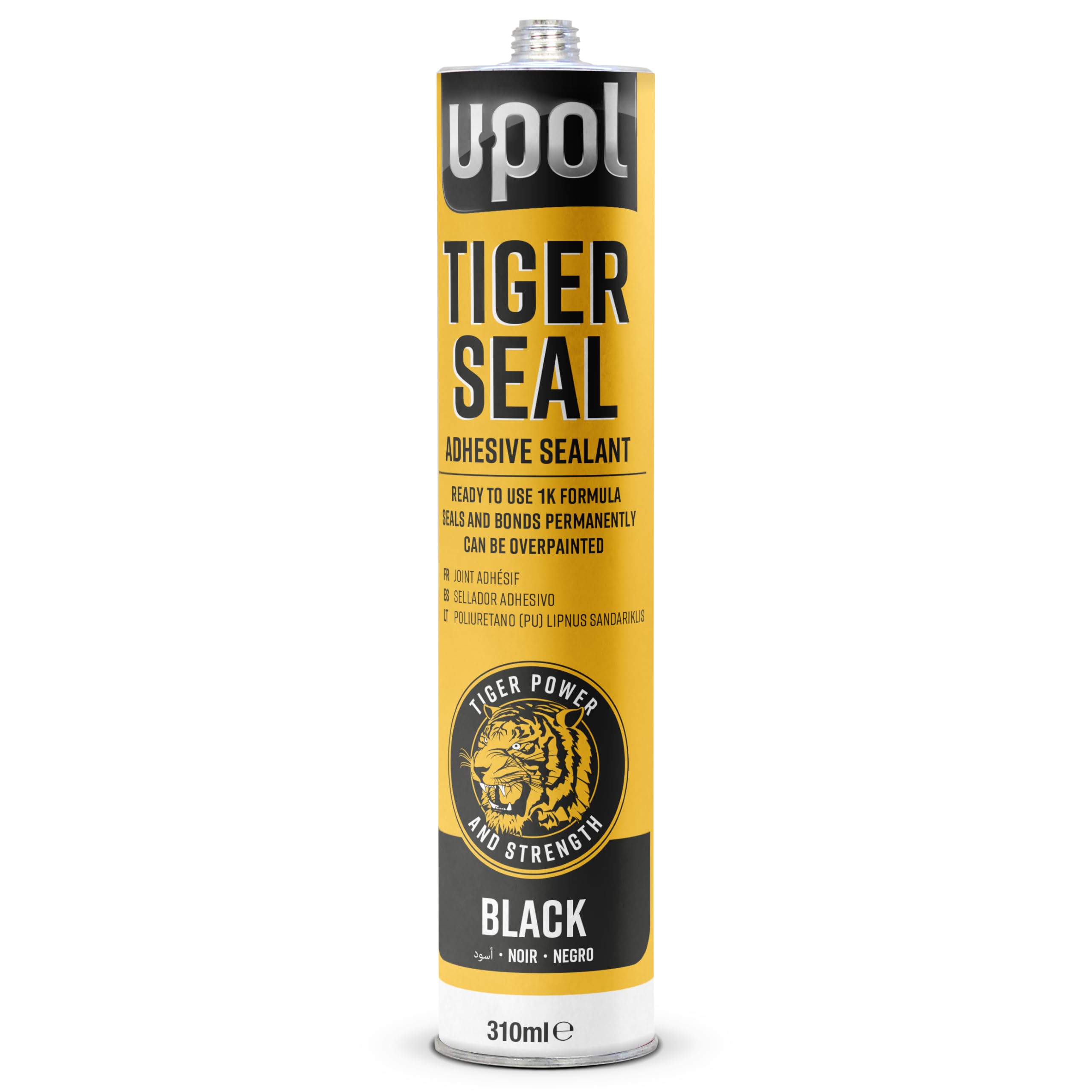 U-POL Black Tiger Seal cartridge front view showing label and ready-to-use benefit