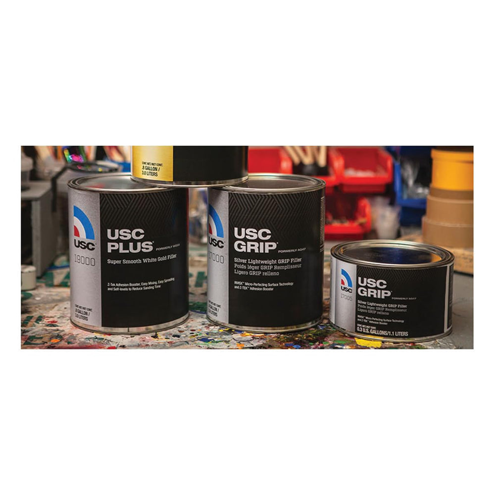 U.S. Chemical & Plastics Feather-Rite being spread on a dent, demonstrating smooth application and time-saving benefit