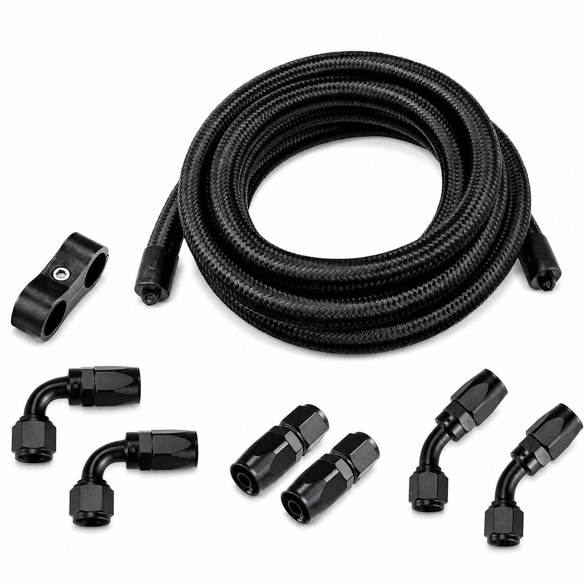 Ucreative front packaging showing full AN10 fuel line kit and included fittings for quick identification and purchase benefit