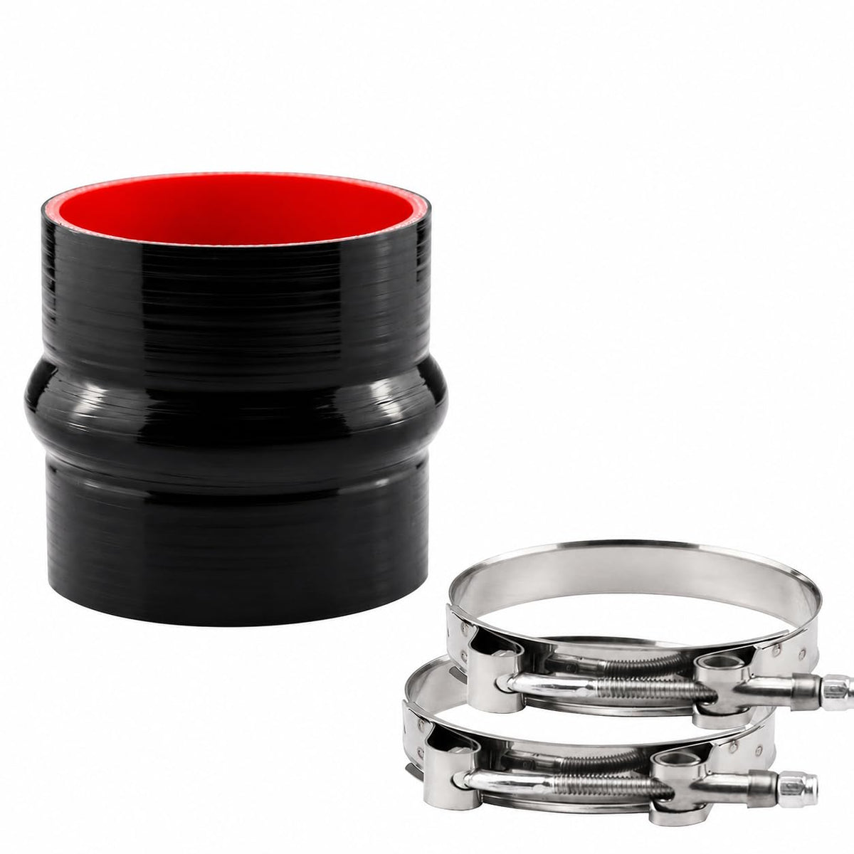 Ucreative front view of 4-inch silicone coupler showing product and clamps benefit secure fit