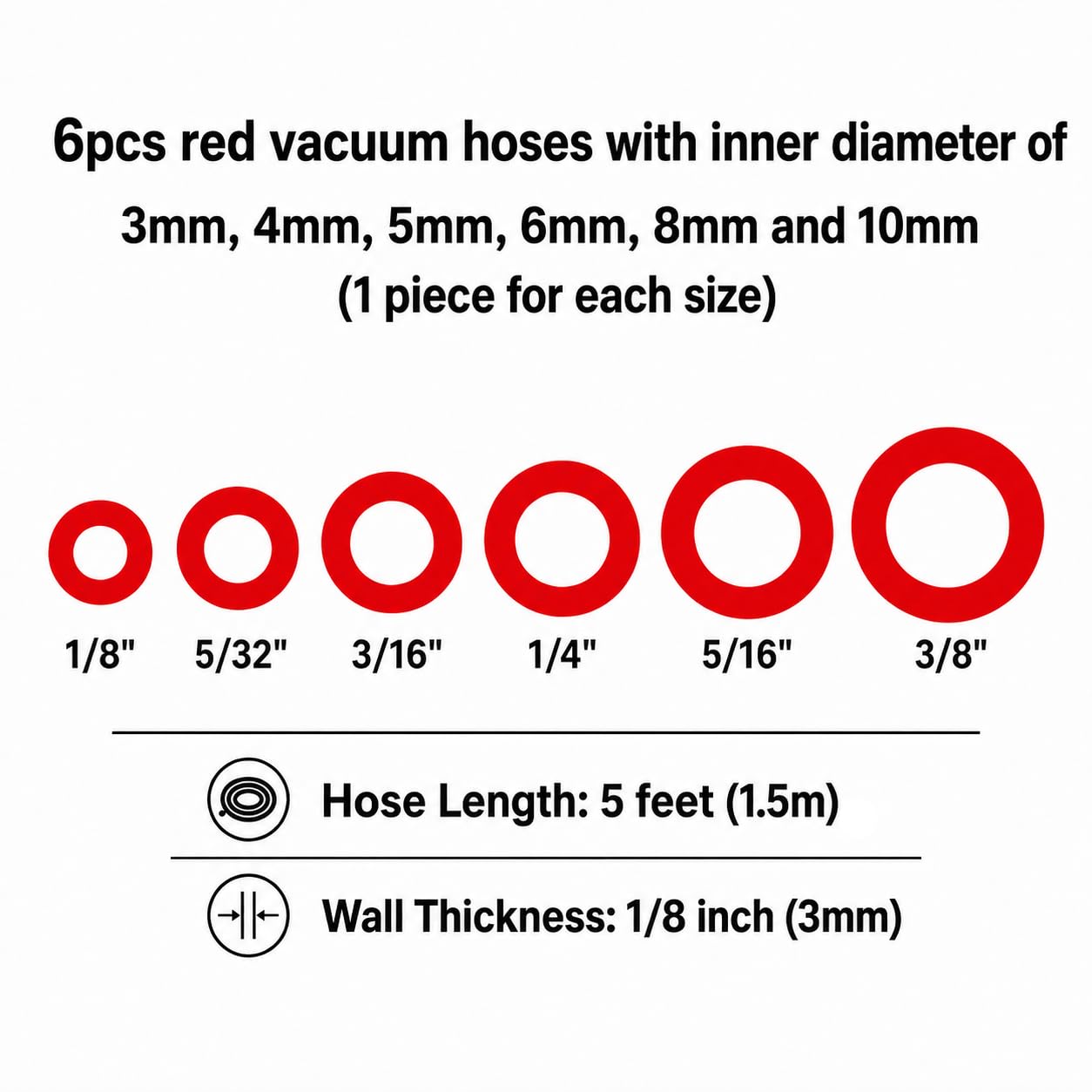 ucreative hoses lined up by diameter showing 3mm–10mm sizes for correct selection