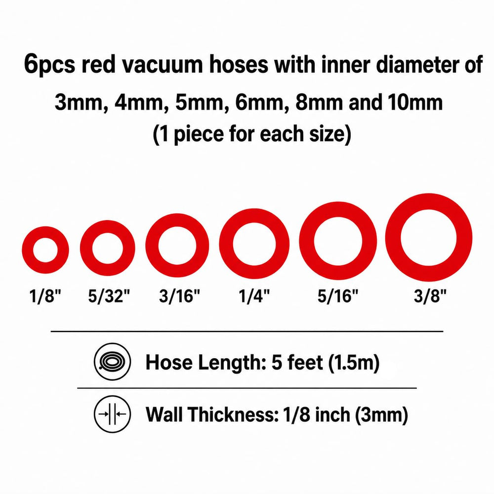 ucreative hoses lined up by diameter showing 3mm–10mm sizes for correct selection