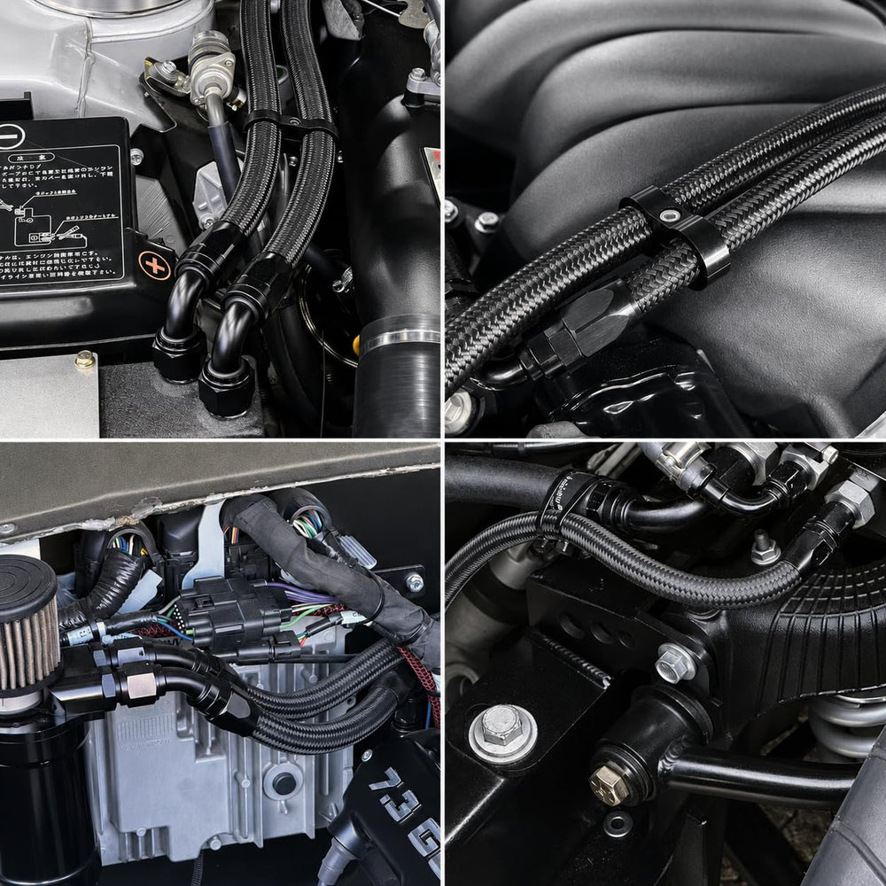 Ucreative installed under-hood routing example demonstrating neat fitment and secure hose protection benefit