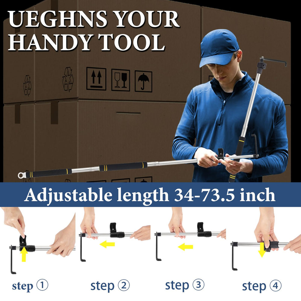 UEGHNS next to a ruler to illustrate exact 34–73.5 inch adjustable length