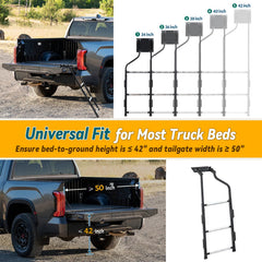 UIABOPZ side profile of ladder mounted on tailgate demonstrating stable fit
