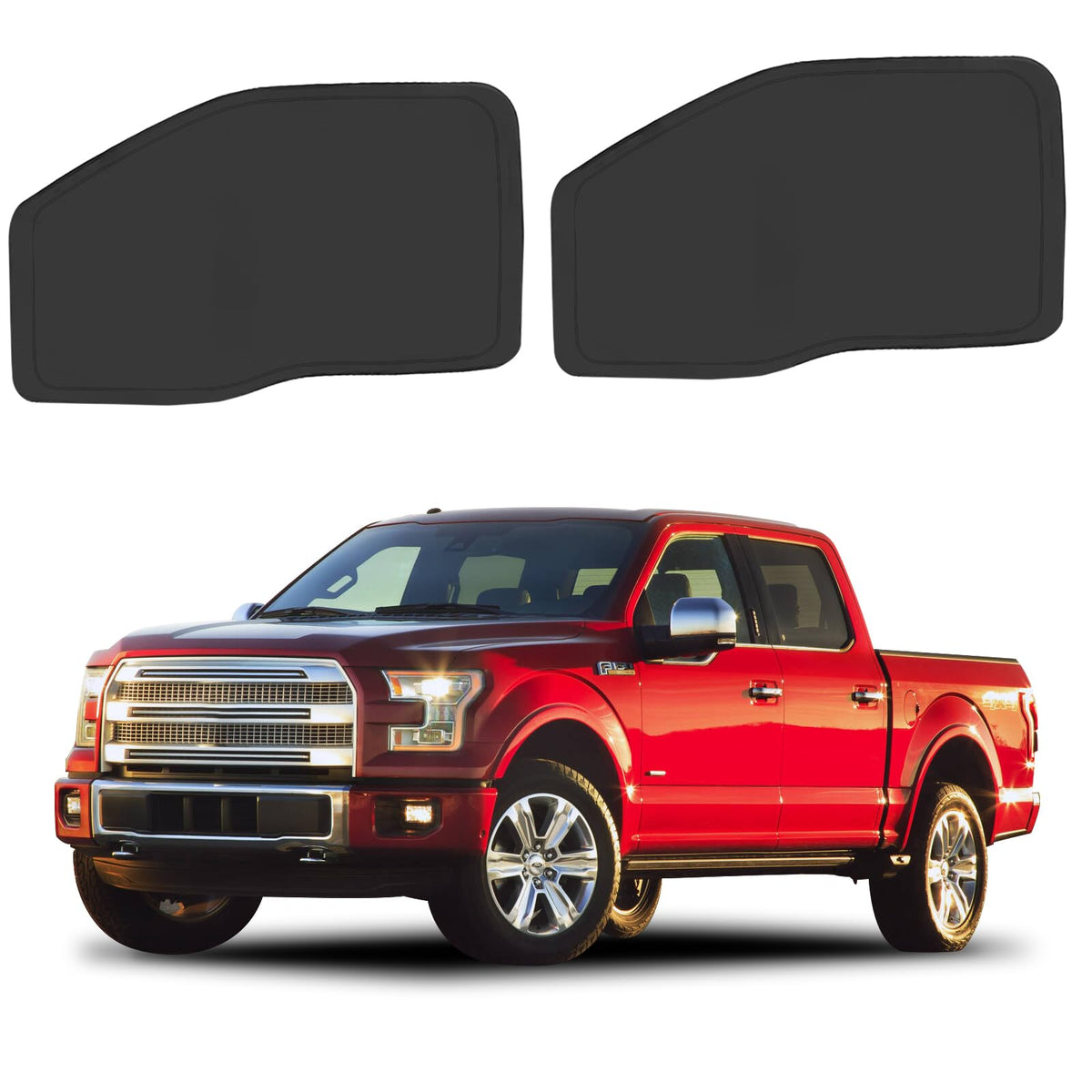 ULROLIT front side shade full front view showing fit and coverage for F-150 windows benefit: blocks sun