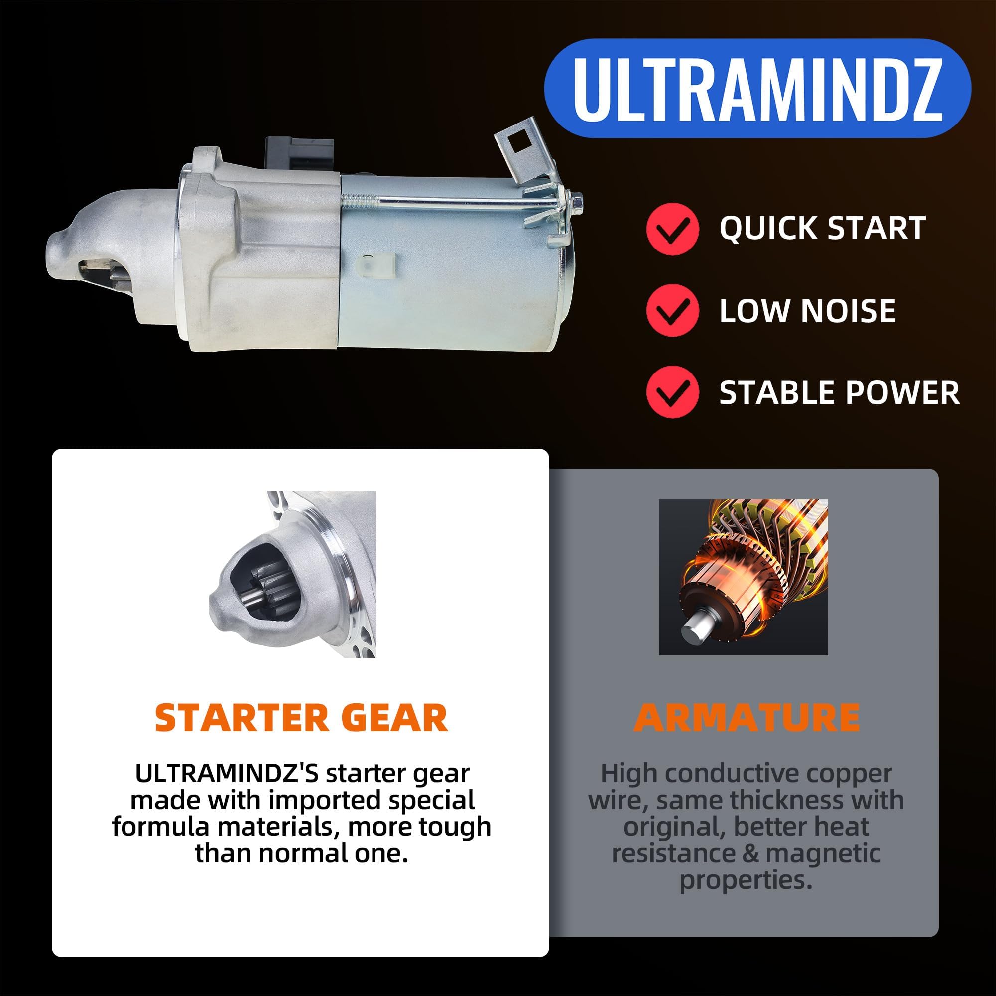 ultramindz starter installed in engine bay demonstrating direct-fit replacement benefit