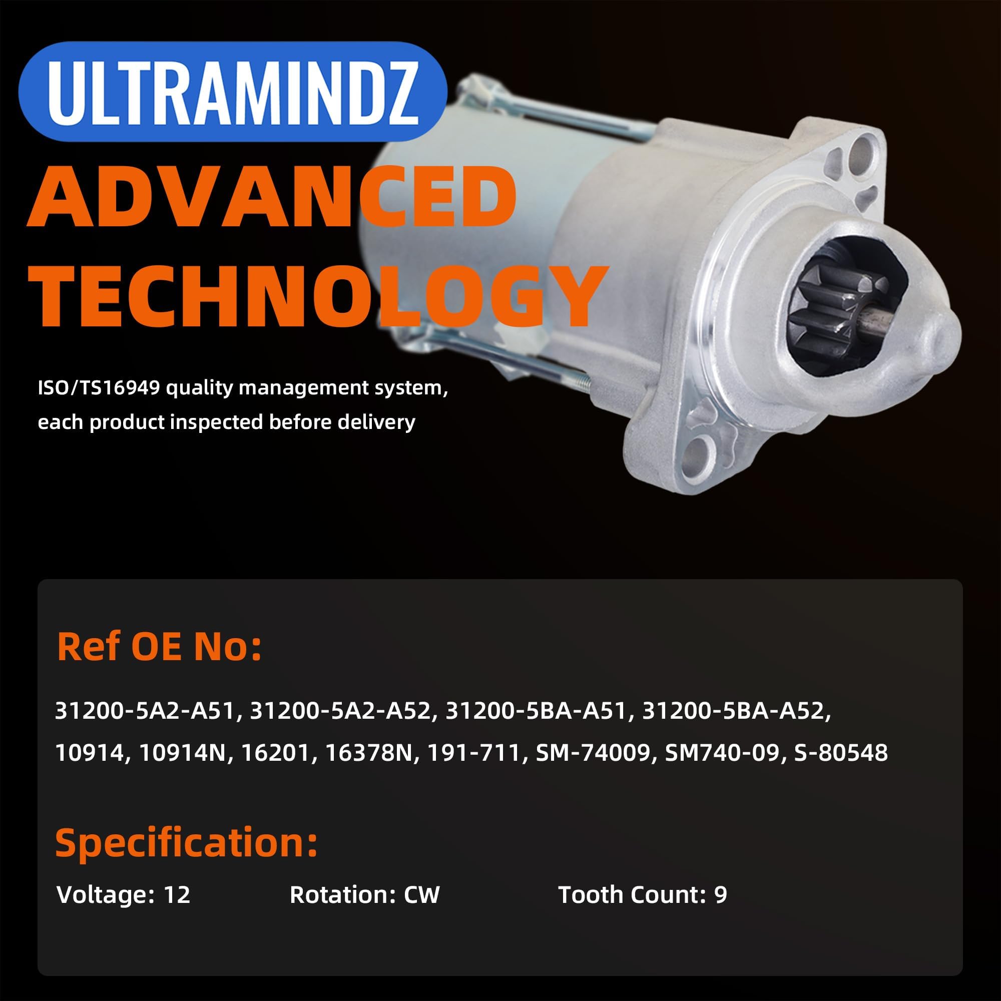 ultramindz starter pinion closeup with 9 teeth for correct meshing benefit