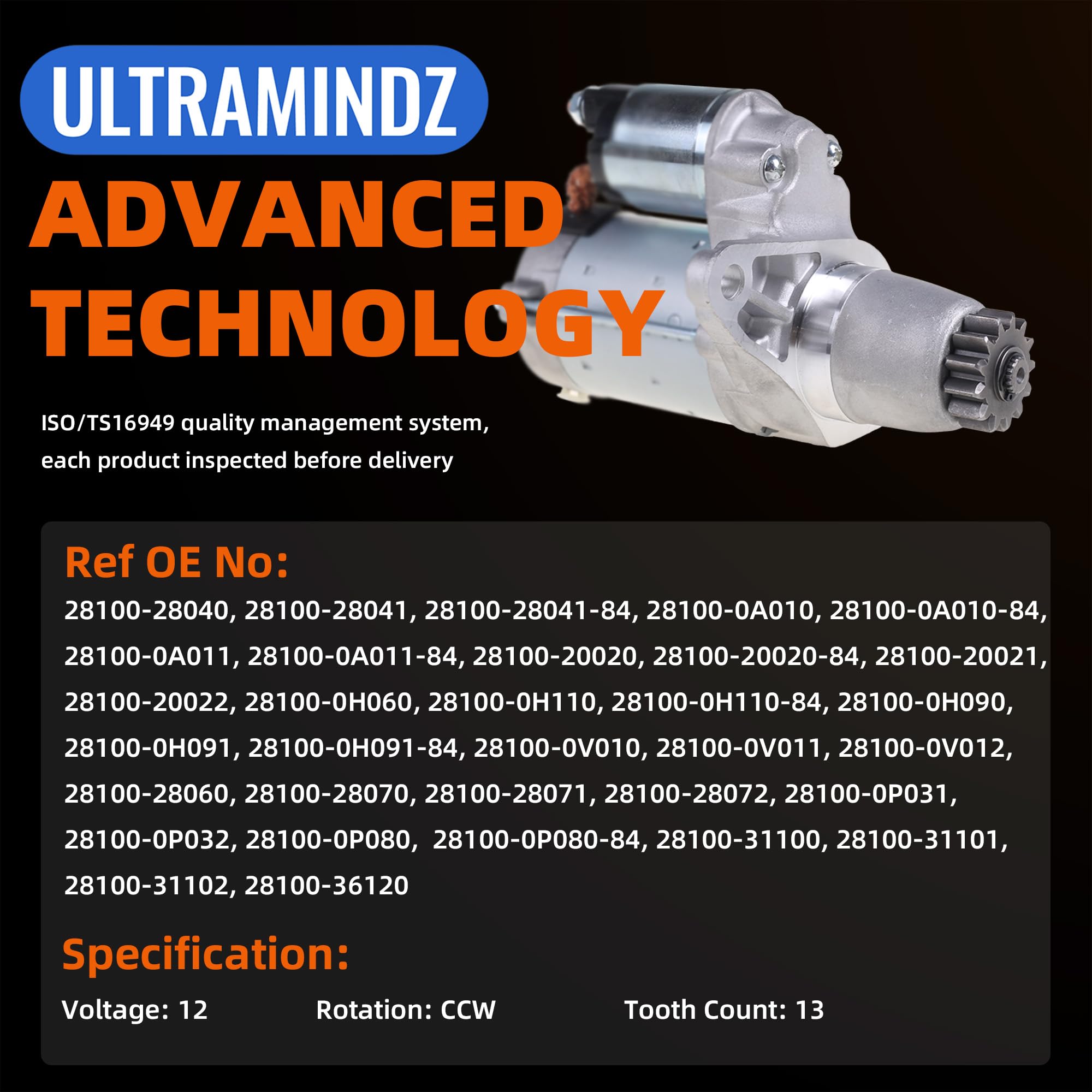 ultramindz starter side view showing bolt pattern for correct installation