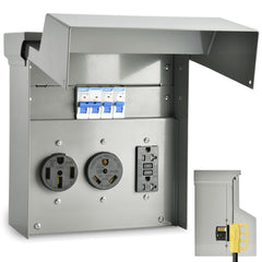 Umaogus front panel showing all three receptacles and breakers for easy hookup benefit