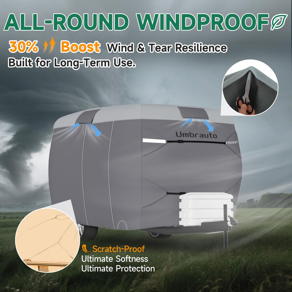 Umbrauto elastic hem and windproof strap securing cover for stable protection