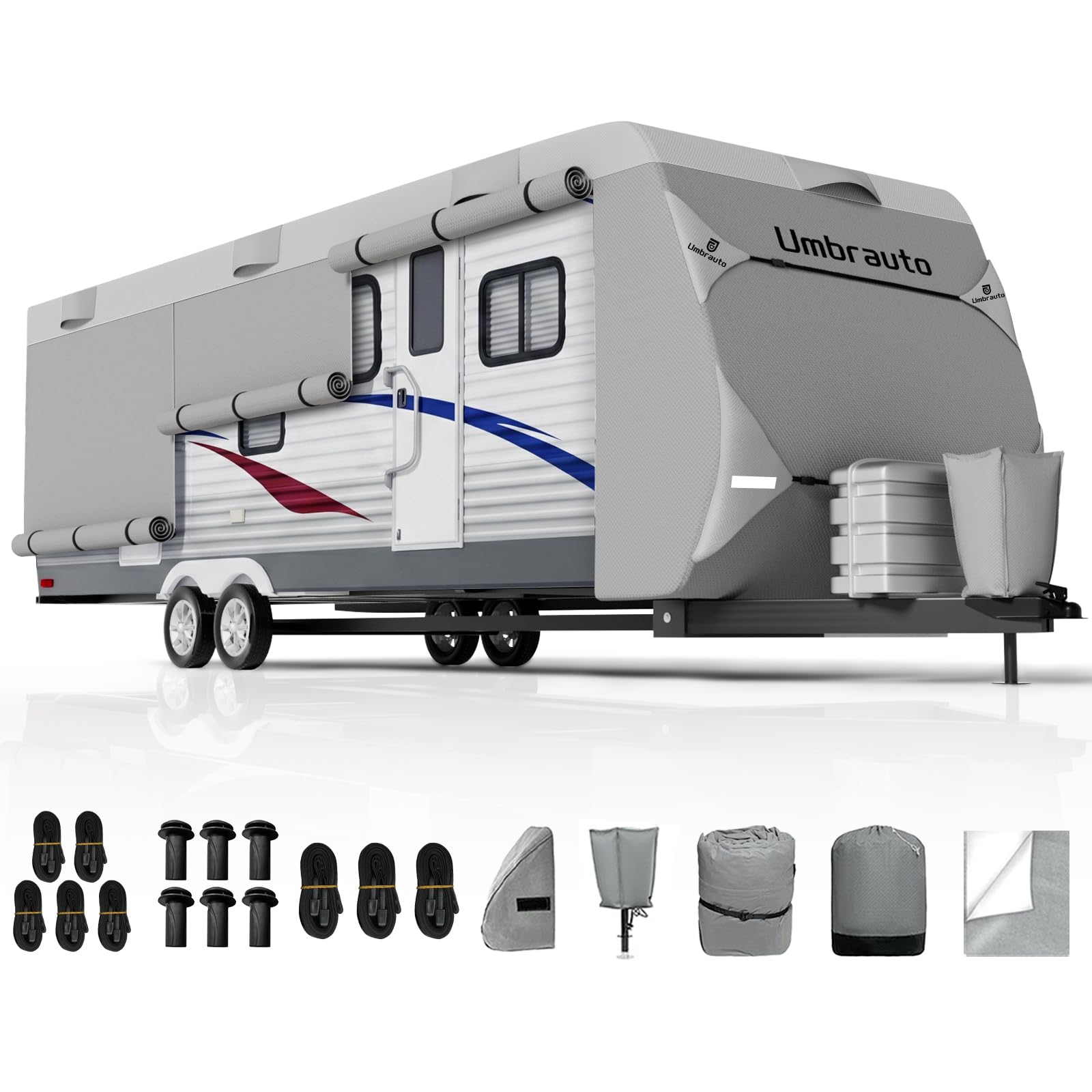 Umbrauto front profile on travel trailer showing full coverage and protection