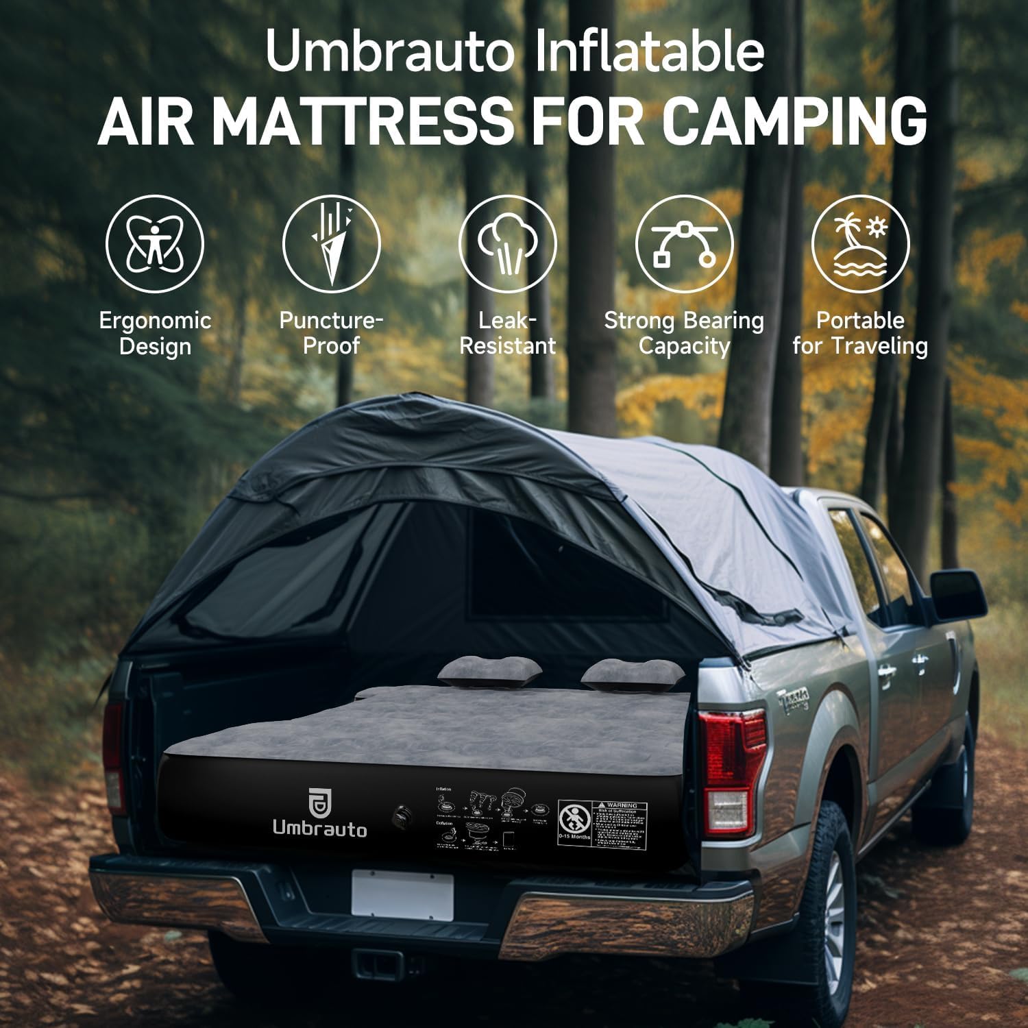 Umbrauto valve and 12V pump connection showing quick inflation from truck outlet