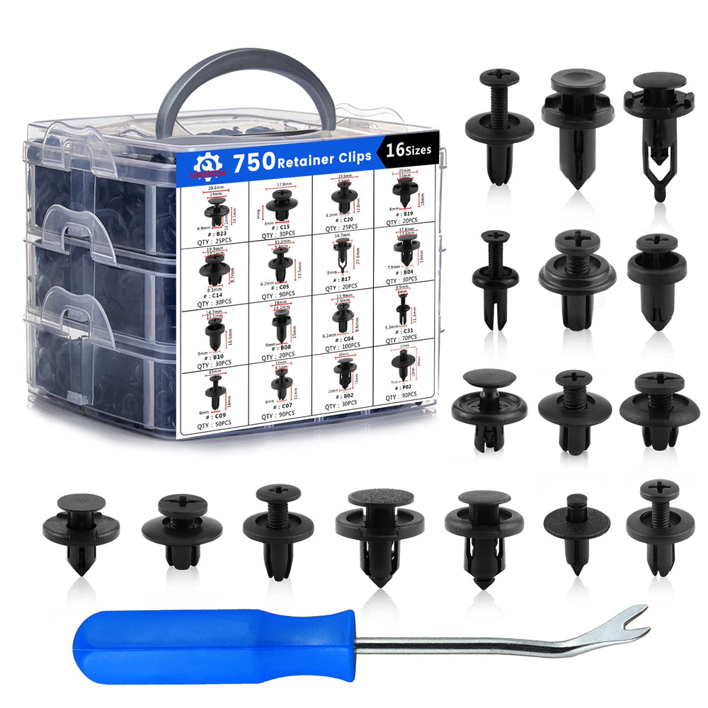 UNENDA front packaging showing full 750-piece clip kit and container benefits