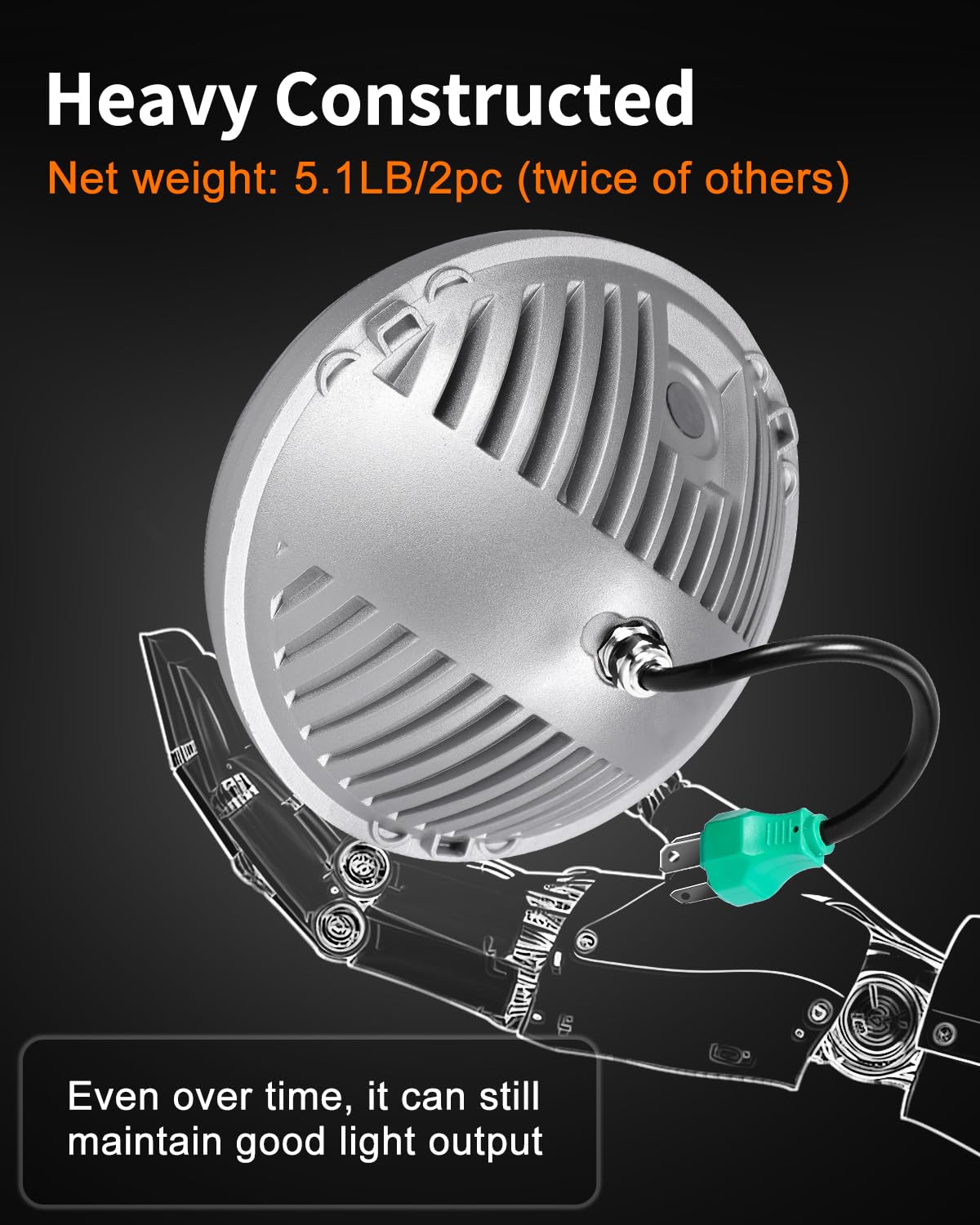UNI-SHINE back die-cast aluminum heatsink showing durable cooling and long-life benefit