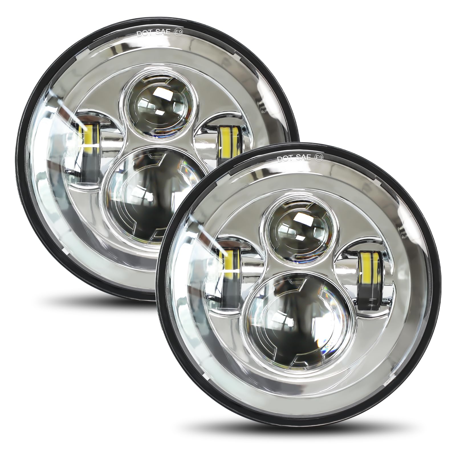 UNI-SHINE front view 7-inch LED headlight showing bright projector benefits