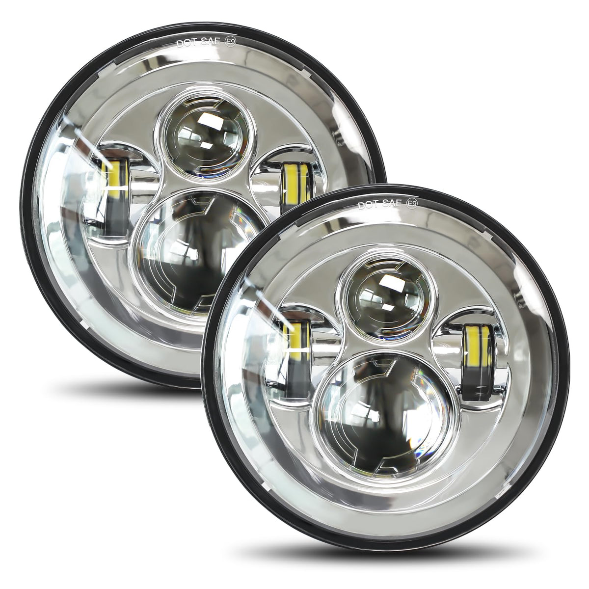 UNI-SHINE front view 7-inch LED headlight showing bright projector benefits