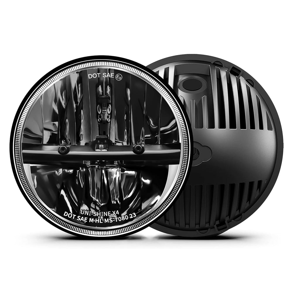 UNI-SHINE front view of both headlights showing plug and lens for easy upgrade