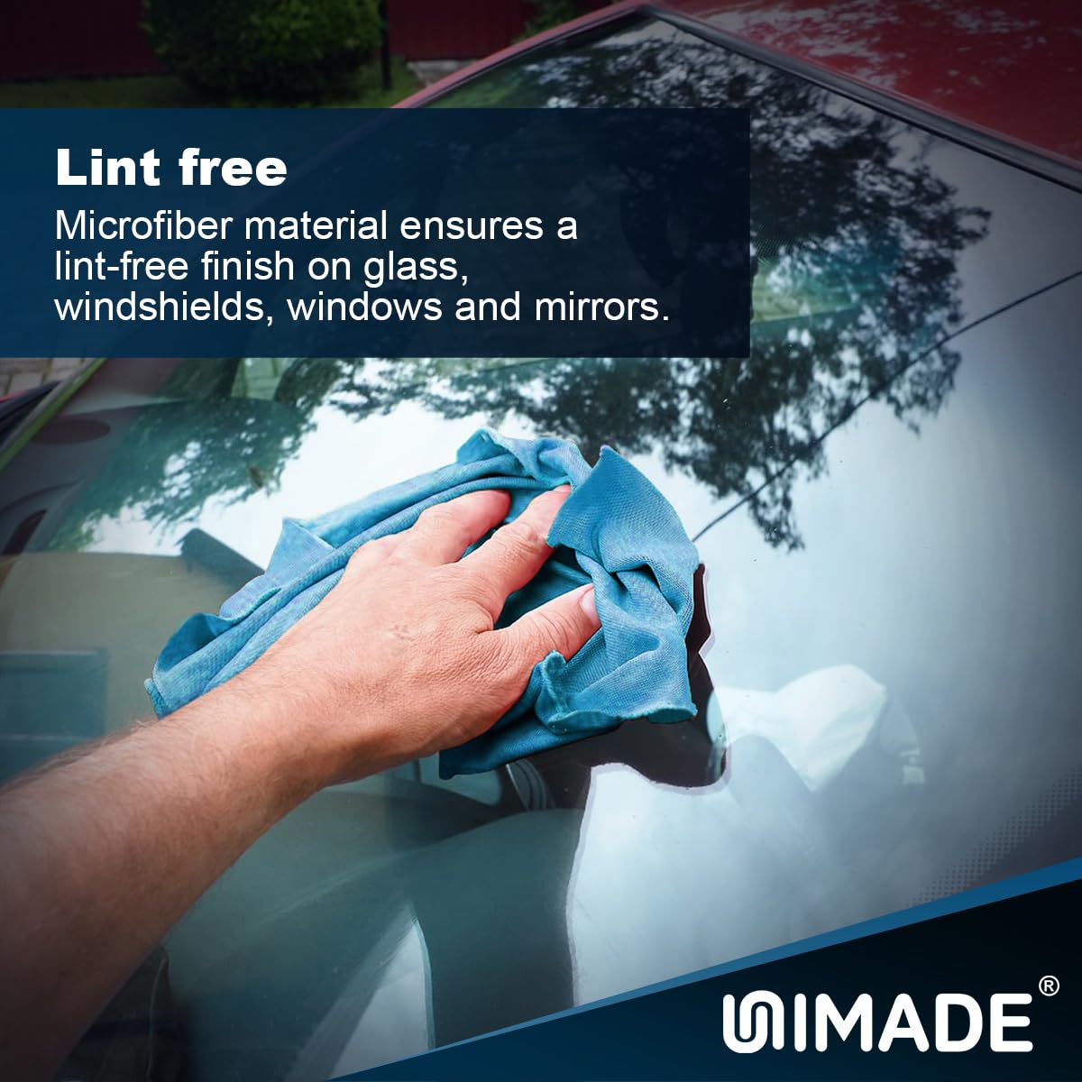 UNIMADE wiping car paint to demonstrate lint-free finishing benefit