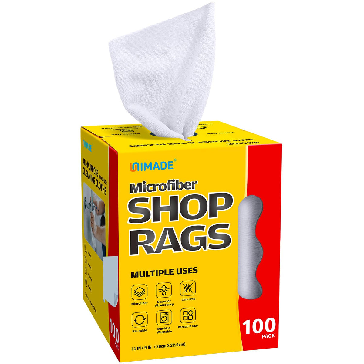 UNIMADE front packaging showing 100-sheet pack and dispenser benefit