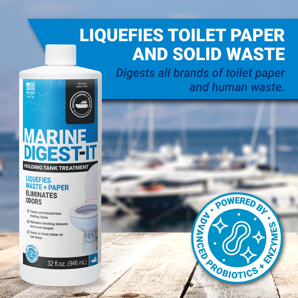 Unique Marine Digest-It being poured into a holding tank to prevent clogs benefit