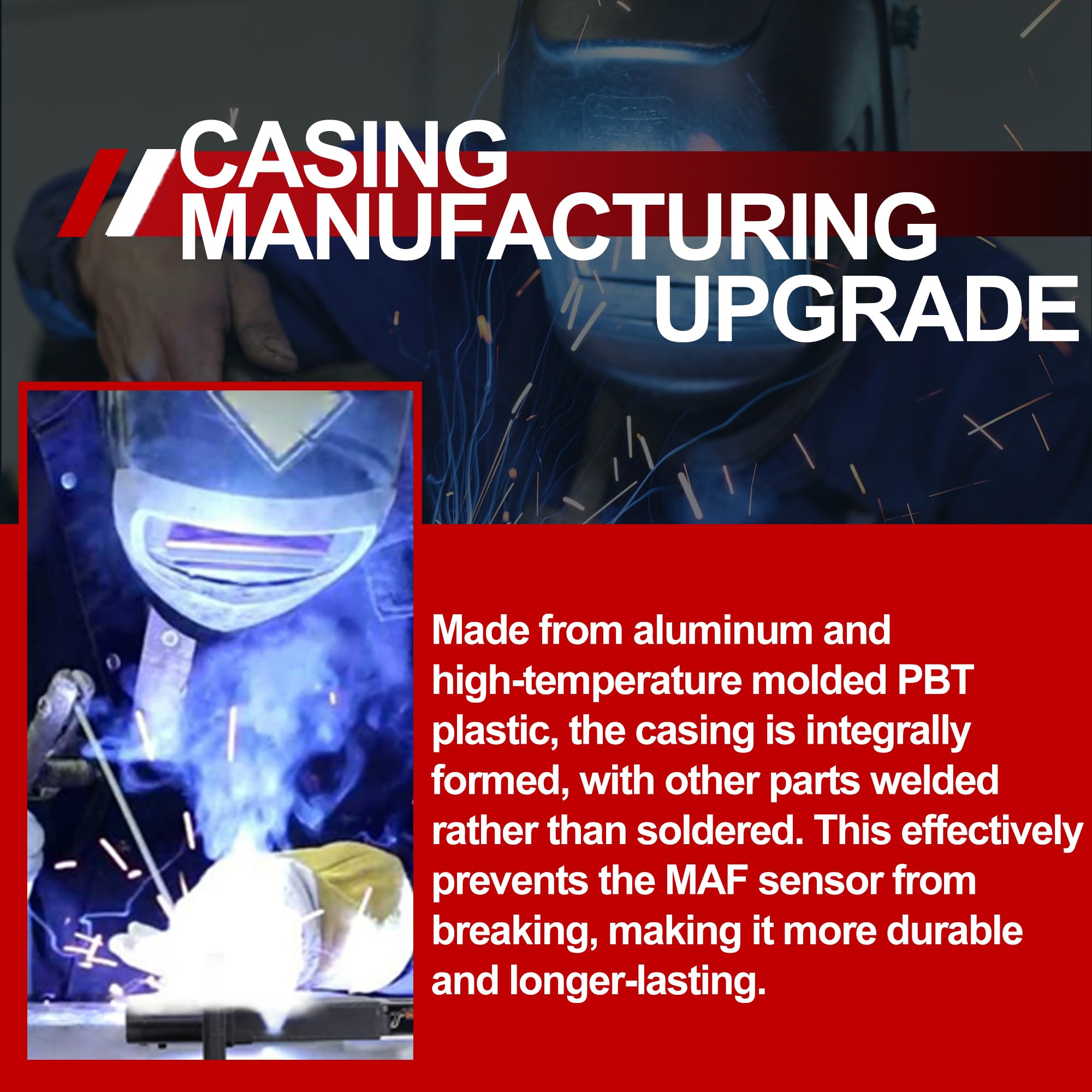UNITHUB MAF side profile highlighting durable housing for engine heat resistance