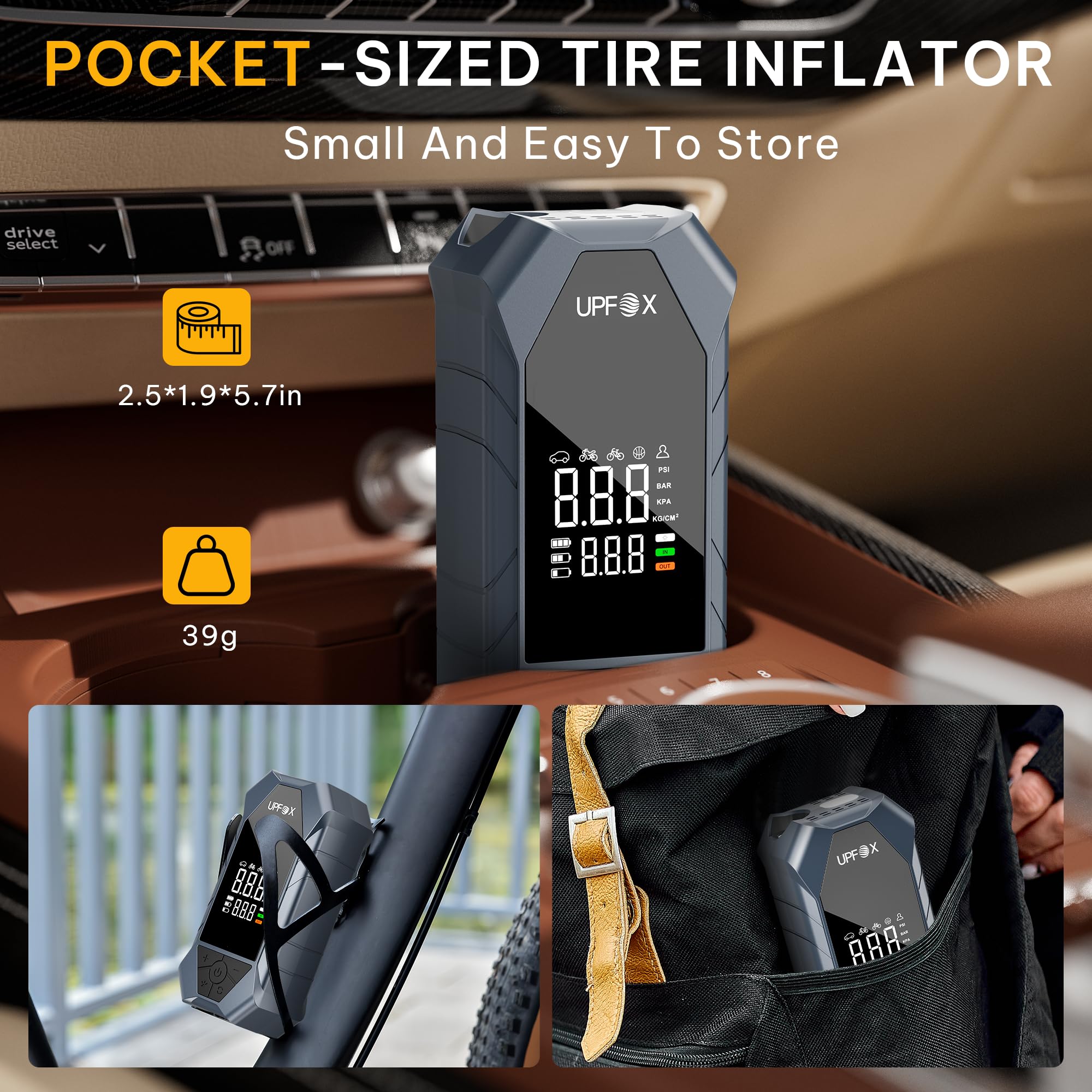 UPFOX compact storage inside car console for easy access