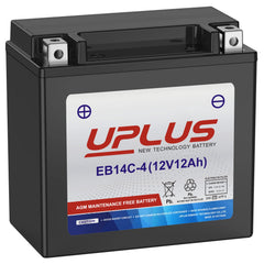 UPLUS YTX14-BS front view showing compact battery and immediate swapping benefit