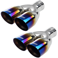 Upower front view of dual exhaust tips showing polished finish and twin outlets, improves rear styling