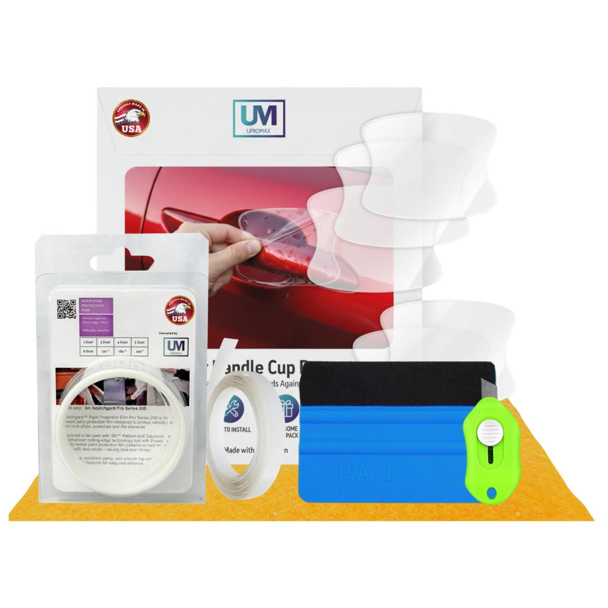 Upromax front packaging showing clear protector set and contents benefit: professional-grade protection