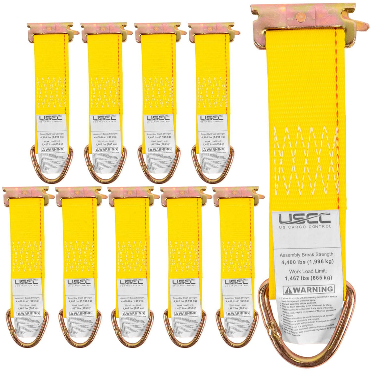 US Cargo Control front packaging showing 10-pack and bright yellow color for visibility