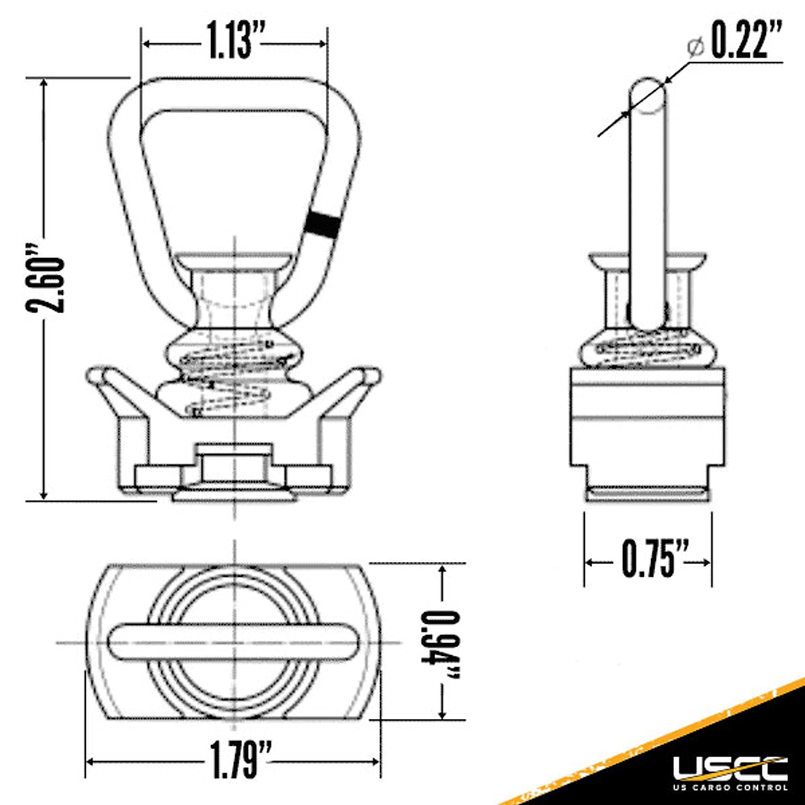 US Cargo Control stamped specs on stud showing rated strength and product ID