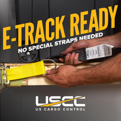 US Cargo Control spring fitting detail demonstrating secure E-Track engagement benefit