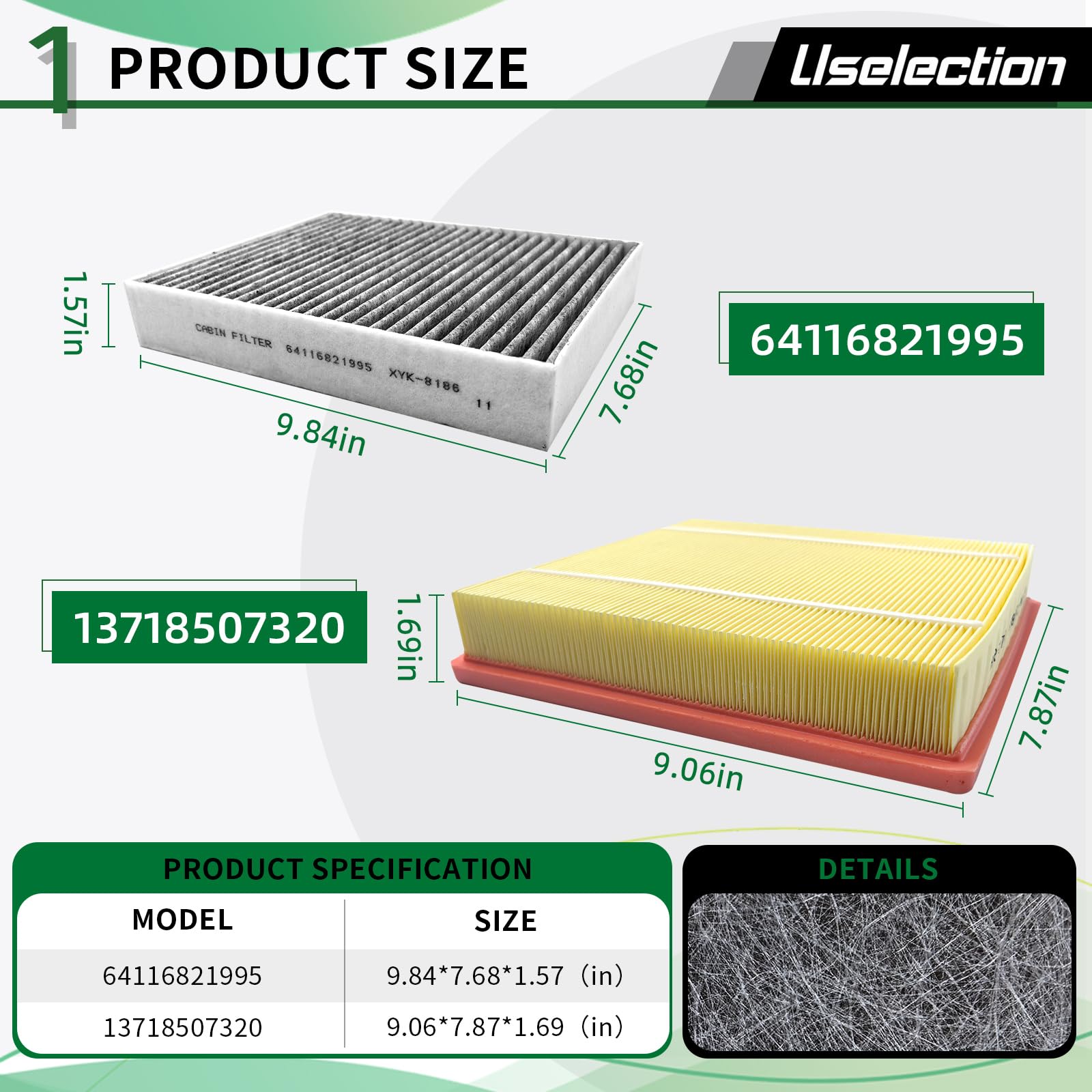 Uselection cabin filter close-up showing activated carbon layer for odor control