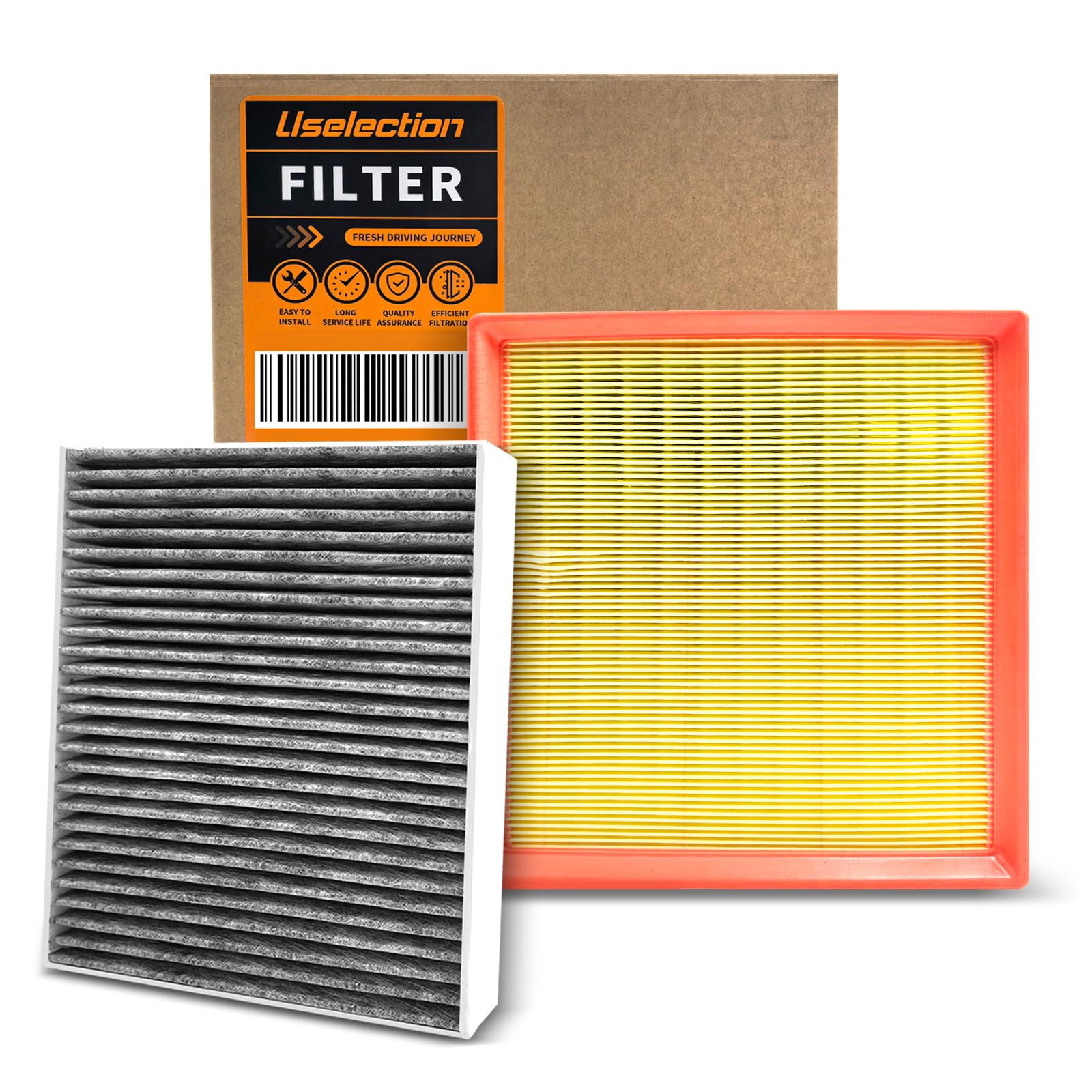 Uselection front packaging showing both cabin and engine filters and fitment info