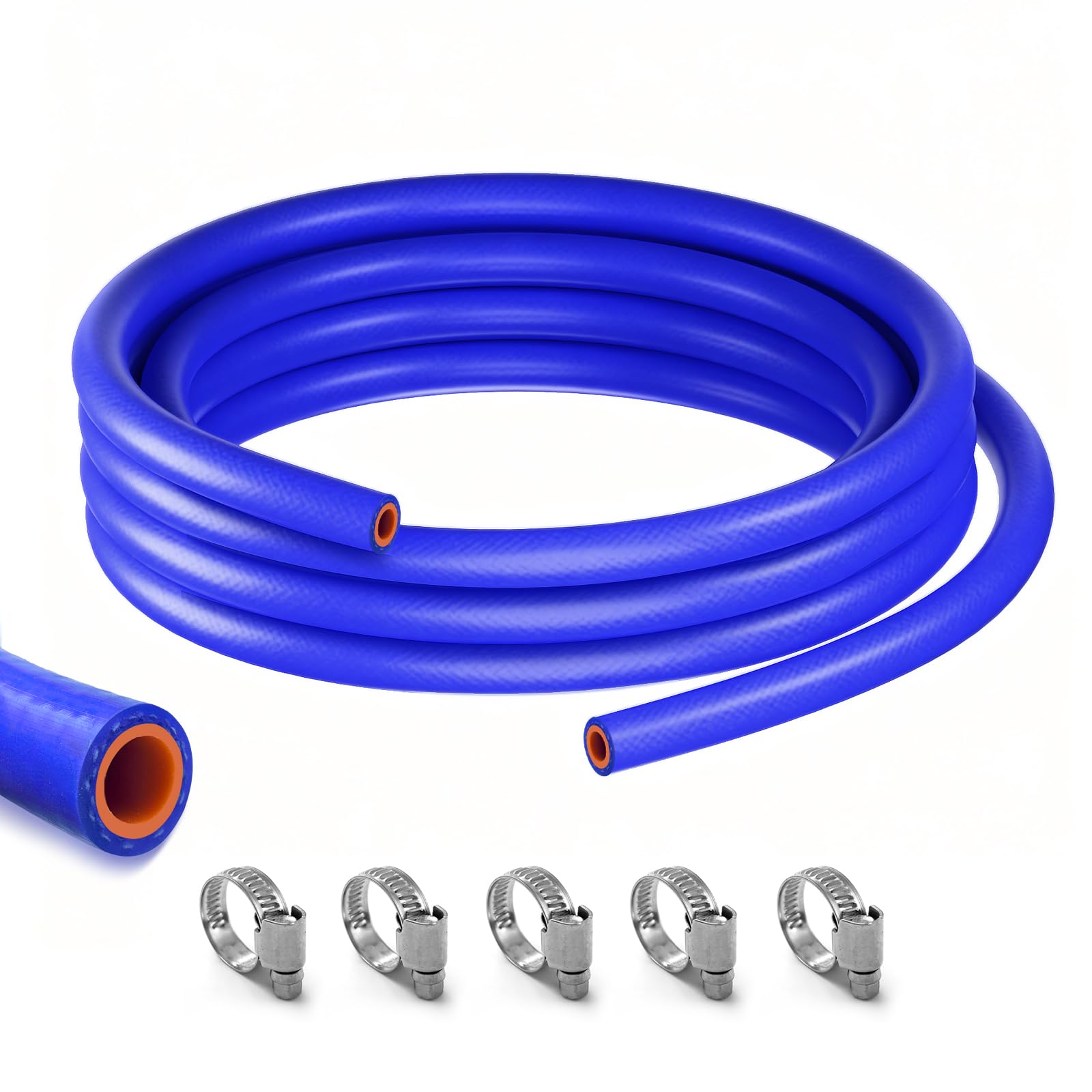 Uselection front view of coiled silicone hose showing durable build and instant recognition