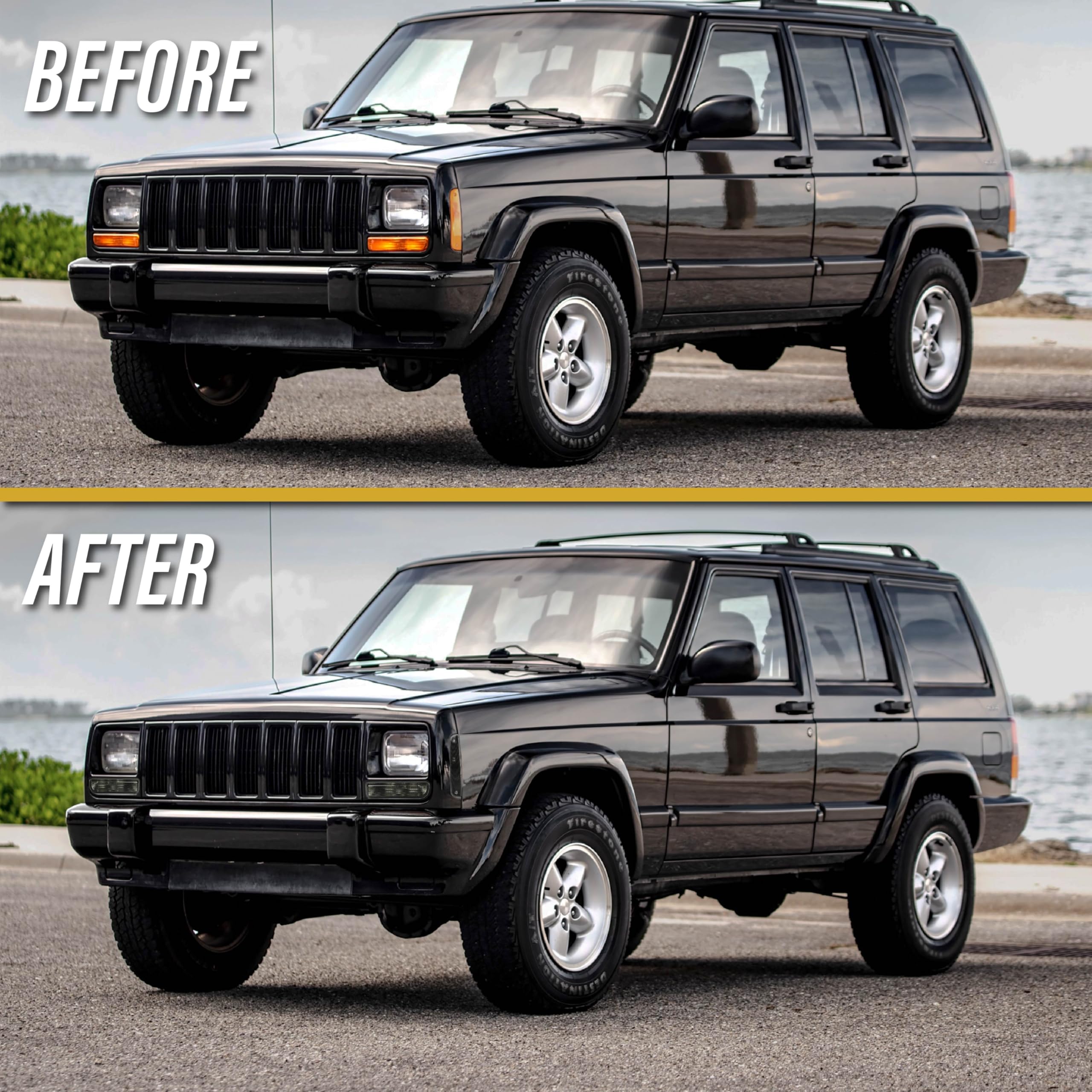 USR DEPO installed on 1999 Cherokee XJ front view demonstrating refreshed look