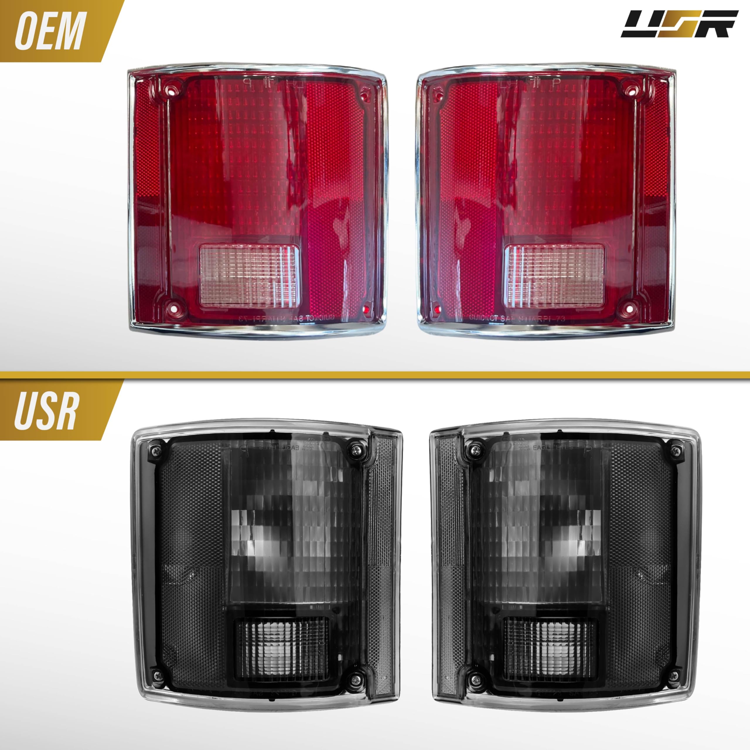 USR tail lamp next to ruler showing exact OEM-fit dimensions