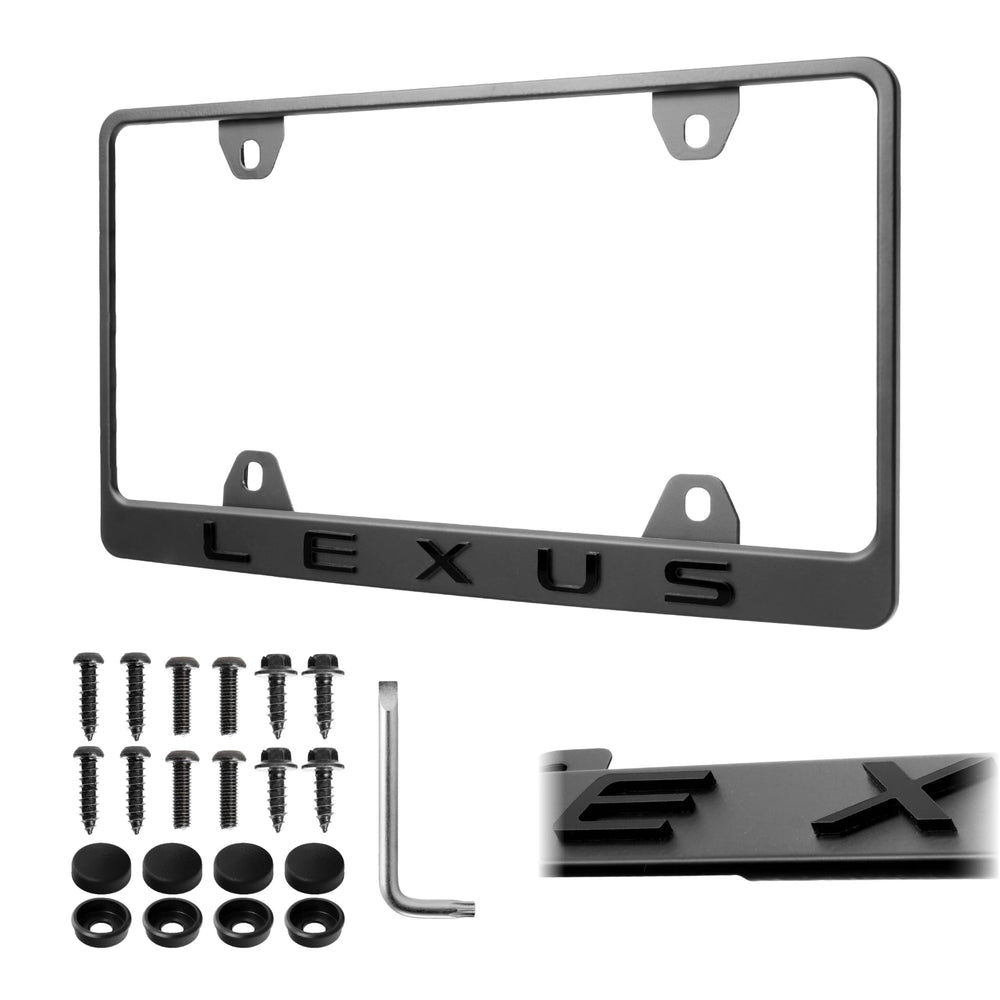 USR license plate frame front view showing sleek matte finish and raised lettering benefit: modern look