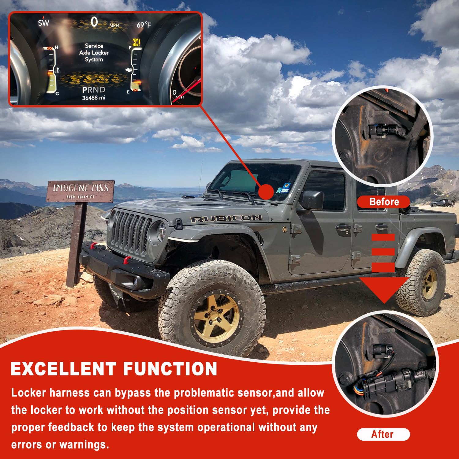 Ussuray harness plugged into Jeep axle harness showing correct in-vehicle fitment benefit