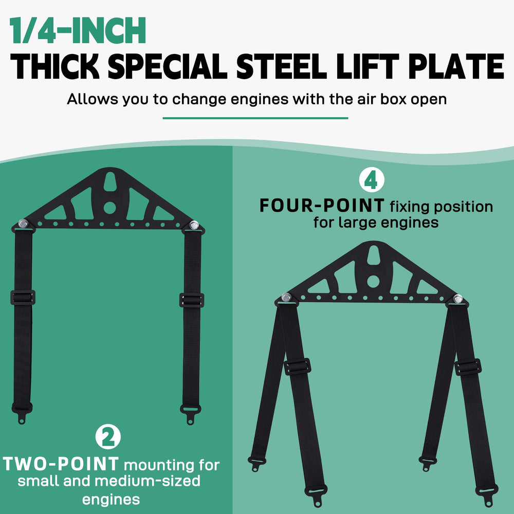 Ustinian sling in 2-point configuration on engine showing secure balanced lift