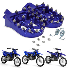 USTPO front view of blue footpegs showing wider platform and improved control