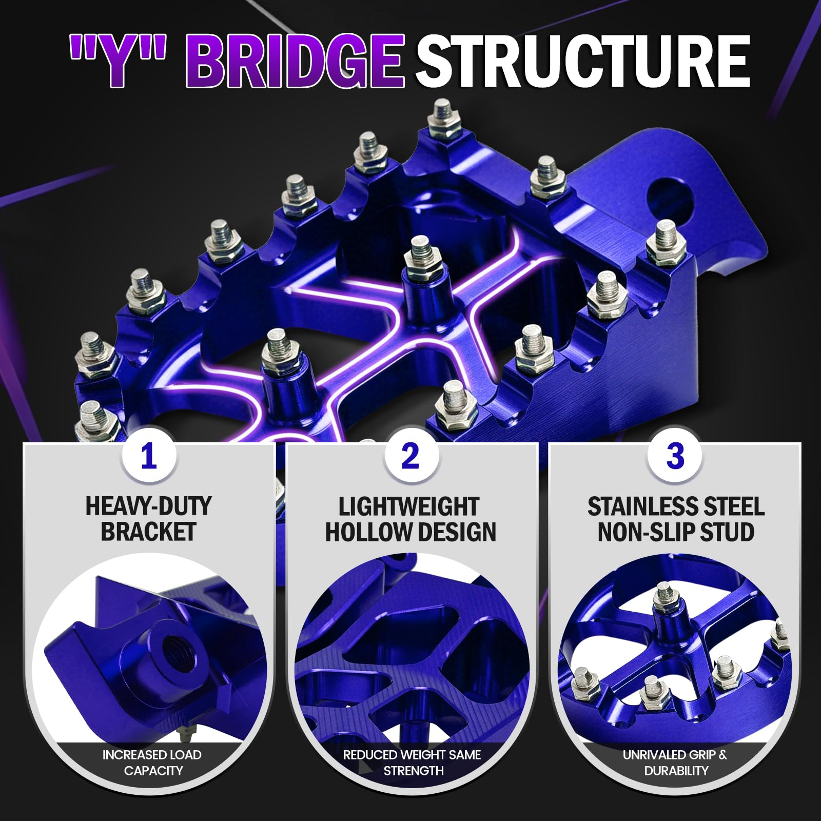 USTPO footpegs mounted on a YZ/TTR style bike for secure fitment
