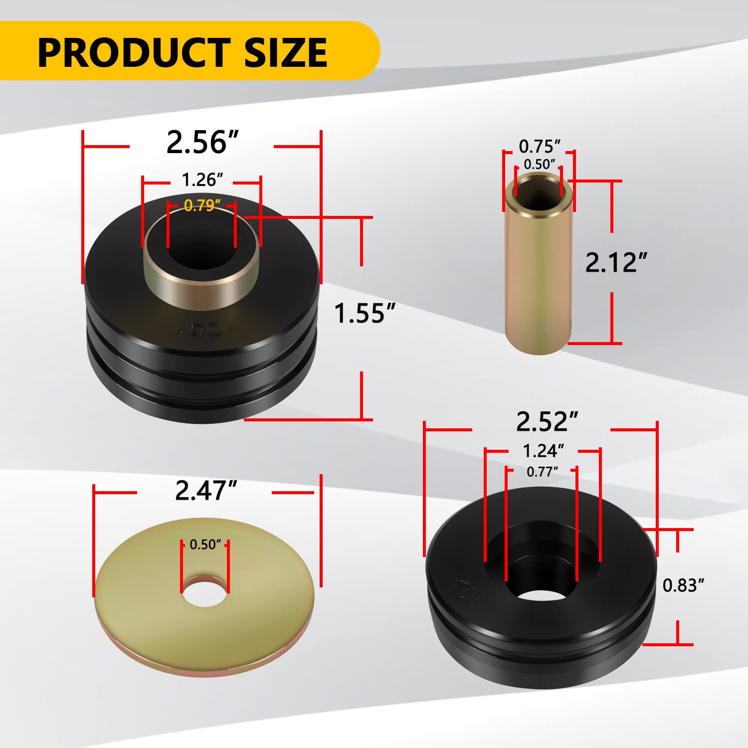 usvehj bushing next to ruler for scale to verify size and compatibility before purchase